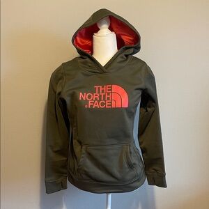 The North Face Womens Olive Hoodie with Pink Logo